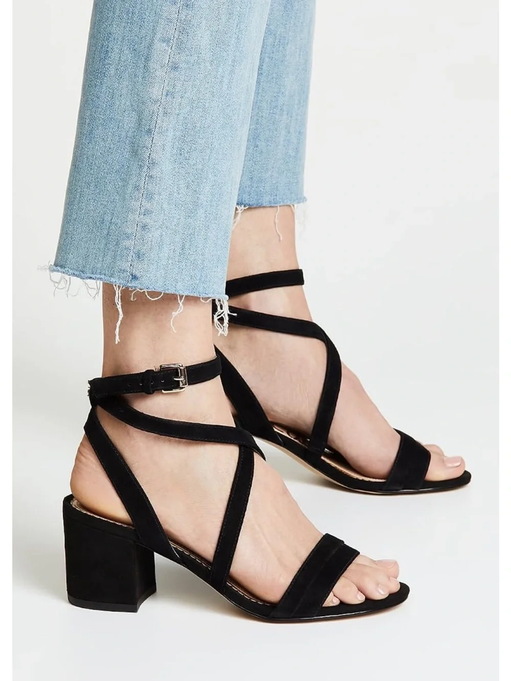 Sam Edelman Women’s 8.5 Black Suede Sammy Strappy Sandal Block Heel